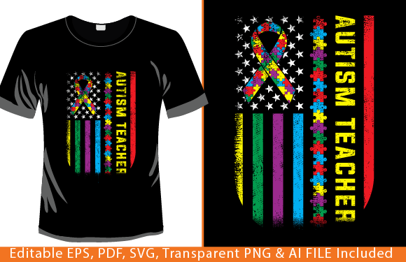 American Flag Autism Teacher Awareness Graphics