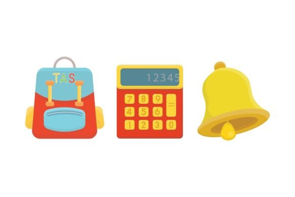 Bag Bell Calculator School Icon Set Graphics