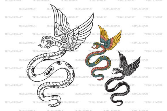 Old School Style Tattoo Snake with Wings Graphics
