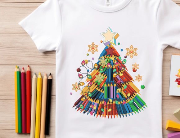 Teacher Christmas Png, Crayon Tree Light Graphics