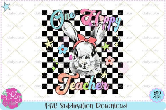 Teacher Easter Bunny Retro Sublimation Graphics